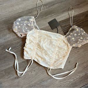 NWT Le Lis Collection glitter floral crop top